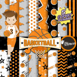 SALE Basketball Digital Paper + Clipart : 