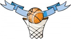 A Basketball Hoop, Basketball and Ribbon - Royalty Free Clipart Picture