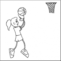 Clip Art: Cartoon School Scene: Sports: Basketball 03 B&W I abcteach ...