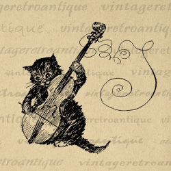 Printable Cat Graphic Kitten Playing Violin Digital Image Music ...