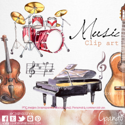 Music watercolor handpainted clip arts 6 Png imagenes