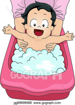 Vector Clipart - Baby boy bubble bath. Vector Illustration ...