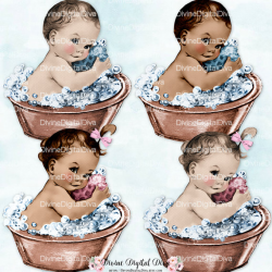 Vintage Washtub Baby Girl & Boy Bath Tub 2 Skin Tones
