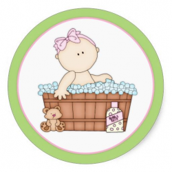 Baby Girl Taking a Bath Round Stickers d2 | Round stickers, Bath and ...