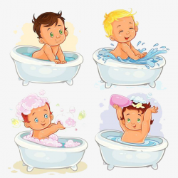4 Little Babies In The Bathtub, Take A Shower, Bath, Wash PNG Image ...