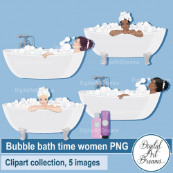 Bubble bath clipart, Bath time clip art, Bathtub graphics, Blonde and  African-American women, Shampoo, Cute characters, Digital image png