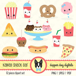 Kawaii Snack Food Clipart Pack Commercial Use Vector