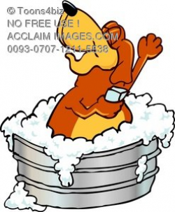 Clipart Illustration: Cartoon Dog Character Taking a Bath