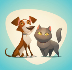 Brown and White Dog with Gray Cat Clipart