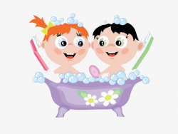 Two Children Taking A Bath, Take A Shower, Bath, Wash PNG Image and ...