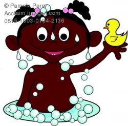 Clip Art Illustration of an African American Baby Girl Taking a Bath