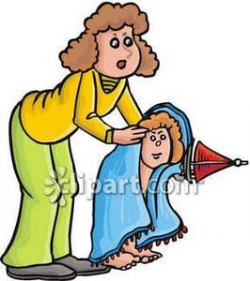 Mother Drying Her Son After a Bath - Royalty Free Clipart Picture