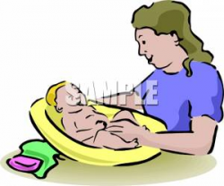 A Mother Giving Her Infant a Bath - Royalty Free Clipart Picture