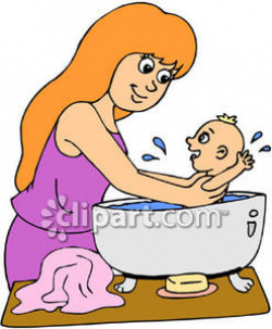 Baby Being Bathed By It's Mother - Royalty Free Clipart Picture