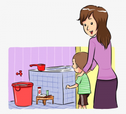Preparing A Bath Man, Boy, Ms, Mother And Son PNG Image and Clipart ...