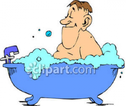 Fat Man Taking a Bubble Bath - Royalty Free Clipart Picture