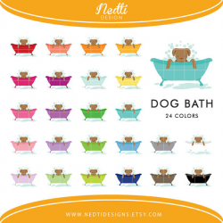 24 Dog Bath Tub Clipart Set, Colorful Rainbow, Puppy Bath Time Clip ...