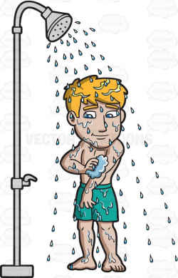 A man scrubbing arms in a shower #cartoon #clipart #vector ...