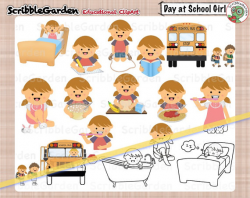 School Day-Girl Version-Order Sequence Time ClipArt