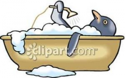 Penguin Taking A Hot Bath - Royalty Free Clipart Picture