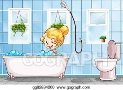 Vector Art - Girl taking bath in the bathroom. Clipart Drawing ...