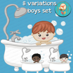 8 Bathroom Clip Art pieces, boys bubble bath, life skills Clipart, png  files!