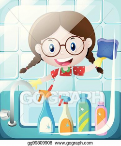 Vector Art - Girl cleaning bathroom sink. Clipart Drawing ...