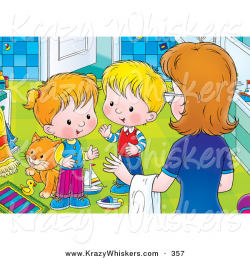 Critter Clipart of a Helpful Mother Instructing Her Two Little ...