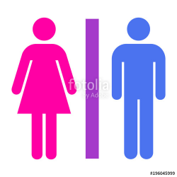 Simple, pink and blue bathroom (WC) sign. Isolated on white