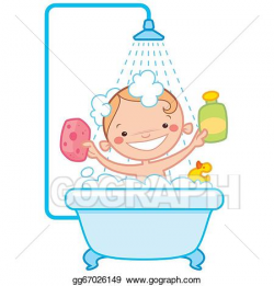 Stock Illustration - Happy cartoon baby kid in bath tub. Clipart ...
