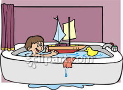 A Boy Playing with Toys In the Bathtub Royalty Free Clipart Picture
