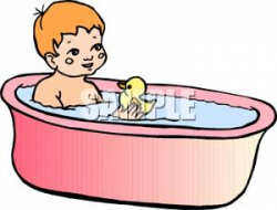 A Toddler In a Bathtub - Royalty Free Clipart Picture