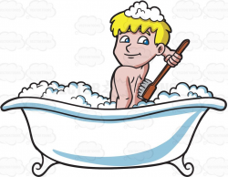 A Man Scrubbing His Back While In A Tub