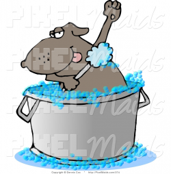 Clipart of a Bathing Brown Dog in a Large Wash Tub by djart - #374