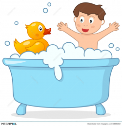 Bath Time With Little Boy & Rubber Duck Illustration 63883531 - Megapixl