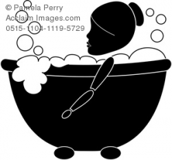 Clip Art Image of a Silhouette Girl Taking a Bubble Bath