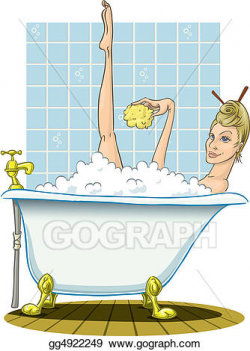 Drawing - Blonde taking a warm bath, with sponge. Clipart Drawing ...