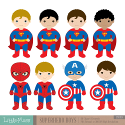 18 Boys Superhero Costumes Clipart, Superheroes Clipart, Superhero ...