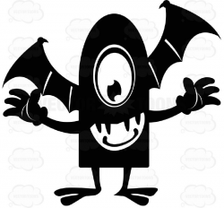 One-Eyed Black Ink Monster Creature With Bat Wings, Friendly | Bat ...