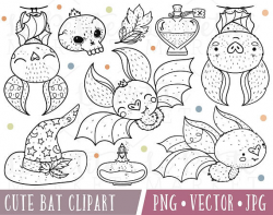 Kawaii Halloween Bats Clipart, Cute Bat Clipart Images, Bat Clip Art ...