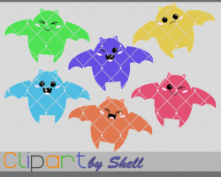 Bat Clipart Kawaii Bats Halloween Bats Digital Clipart