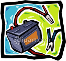 Car Battery With Jumper Cables - Royalty Free Clipart Picture