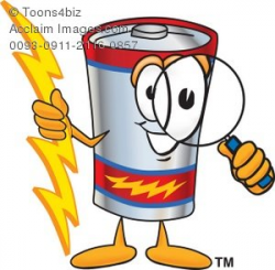 Clipart Cartoon Battery Holding a Magnifying Glass