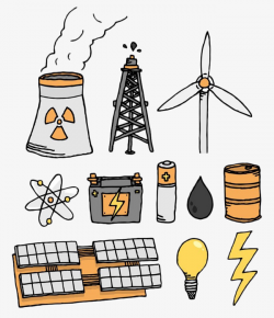 Hand-painted Energy Icon, Solar Energy, Battery, Signal Tower PNG ...