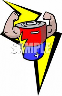 A Lightning Bolt Behind a Strong Battery - Royalty Free Clipart Picture
