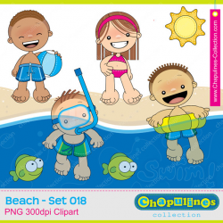 Beach clipart kids - fish - sun - boys - girl - swim illustrations ...