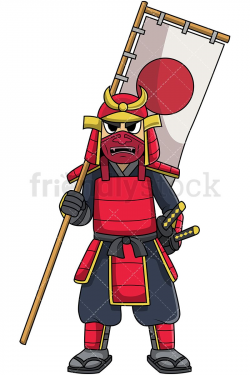 Samurai In Armor Holding Flag Cartoon Vector Clipart | Katana swords ...