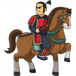 Japanese Knight Samurai On Horse Cartoon Vector Clipart | Samurai ...