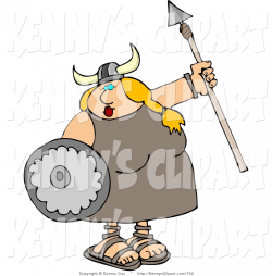 Clip Art of a Funny Blond Viking Woman Armed with a Spear and Shield ...