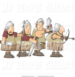 Clip Art of Four Roman Soldier Armed with Weapons and Getting Ready ...